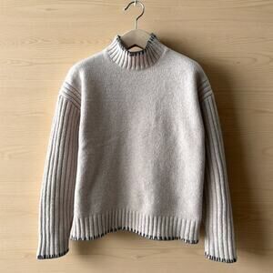 Joie Mock Neck Hand Finished Edge Sweater, Size XS, Oatmeal
